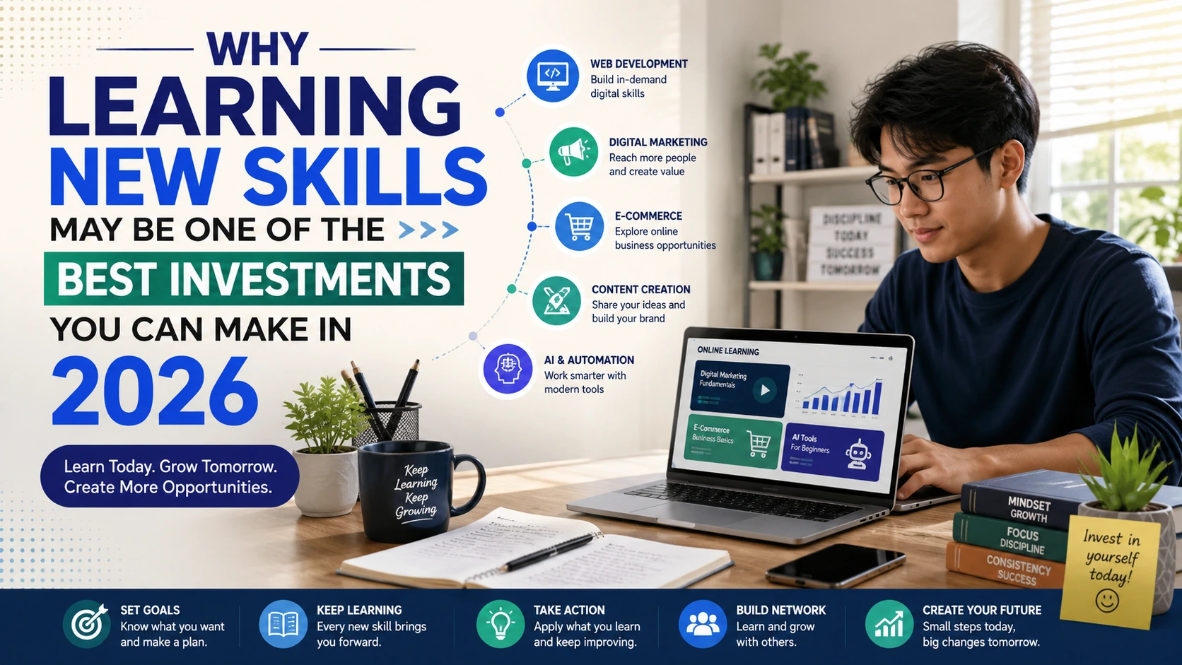 Filipino professional learning digital skills on a laptop